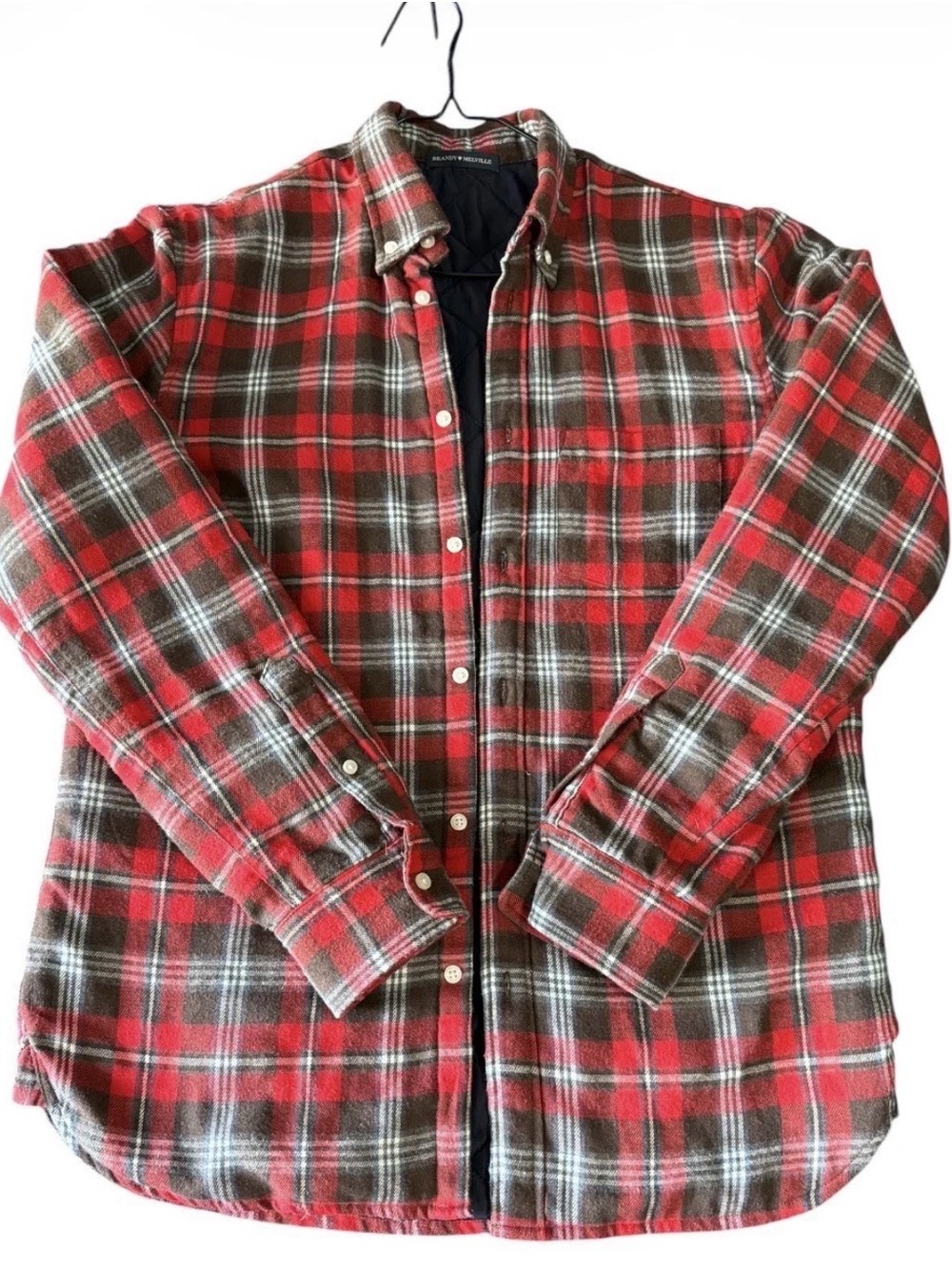 Brandy Melville Red and Black Plaid Button-Down Quilted Shirt Jacket